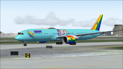 Size: 1366x768 | Tagged: safe, artist:electrahybrida, applejack, fluttershy, pinkie pie, rainbow dash, rarity, sci-twi, sunset shimmer, twilight sparkle, equestria girls, airport, boeing 787, plane, runway, the rainbooms, the rainbooms tour plane