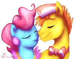 Size: 1124x882 | Tagged: safe, artist:hoodoo, carrot cake, cup cake, earth pony, pony, carrot cup, eyes closed, female, husband and wife, male, nuzzling, shipping, simple background, smiling, straight, transparent background