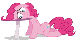 Size: 3585x1945 | Tagged: safe, artist:mrsketchcity, pinkie pie, earth pony, pony, too many pinkie pies, sad, simple background, solo, table, transparent background, vector