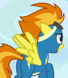 Size: 610x699 | Tagged: safe, derpibooru import, screencap, spitfire, pegasus, pony, secrets and pies, clothes, cropped, female, plot, solo, uniform, wonderbolts uniform