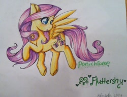 Size: 960x734 | Tagged: safe, artist:queensmil3y, fluttershy, pegasus, pony, female, mare, solo, traditional art