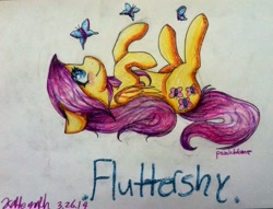 Size: 960x734 | Tagged: safe, artist:queensmil3y, fluttershy, pegasus, pony, female, mare, solo, traditional art