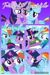 Size: 720x1080 | Tagged: safe, artist:noreencreatesstuff, derpibooru import, edit, edited screencap, screencap, rainbow dash, twilight sparkle, twilight sparkle (alicorn), alicorn, pegasus, pony, art trade, collage, female, lesbian, shipping, twidash