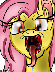 Size: 782x1022 | Tagged: safe, artist:lennonblack, fluttershy, bat pony, pony, flutterbat, imminent vore, maw, solo, trace, uvula