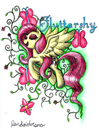 Size: 1700x2200 | Tagged: safe, artist:dmiester55, fluttershy, pegasus, pony, pen drawing, solo, traditional art