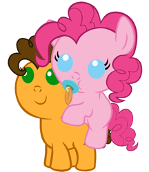 Size: 836x967 | Tagged: safe, artist:red4567, cheese sandwich, pinkie pie, pony, baby, baby pie, baby pony, cheesepie, cute, diacheeses, diapinkes, female, male, pacifier, ponies riding ponies, riding, shipping, straight, weapons-grade cute, younger