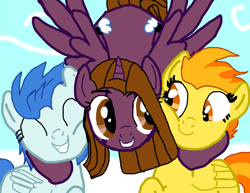 Size: 800x618 | Tagged: safe, derpibooru import, nightshade, spitfire, oc, alicorn, alicorn oc, best friends, side hug, smiling