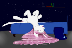 Size: 1500x1000 | Tagged: safe, artist:ruanshi, princess celestia, alicorn, pony, bed, eyes closed, female, mare, open mouth, pink-mane celestia, sleeping, solo, younger