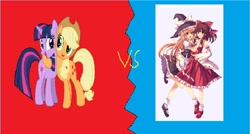 Size: 1896x1018 | Tagged: safe, applejack, twilight sparkle, earth pony, pony, crossover, hakurei reimu, kirisame marisa, mugen, touhou, youtube link