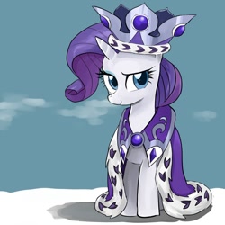 Size: 1000x1000 | Tagged: safe, artist:bojack_mlplove, princess platinum, rarity, pony, unicorn, cape, clothes, crown, female, jewelry, looking at you, mare, regalia, smiling, solo