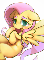 Size: 433x596 | Tagged: safe, artist:youhoujou, fluttershy, pegasus, pony, colored eyebrows, eyebrows, looking at you, solo, spread wings