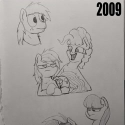 Size: 3024x3024 | Tagged: safe, artist:greyscaleart, derpibooru import, big macintosh, dj pon-3, octavia melody, pinkie pie, rainbow dash, vinyl scratch, earth pony, pegasus, pony, bust, description is relevant, monochrome, octavia is not amused, offscreen character, pencil drawing, prone, rainbow dash is not amused, seems legit, traditional art, unamused