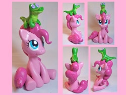 Size: 1600x1200 | Tagged: safe, artist:cadmiumcrab, gummy, pinkie pie, alligator, duo, irl, photo, sculpture, sitting