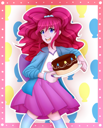 Size: 1207x1500 | Tagged: safe, artist:oraura, artist:orauraa, pinkie pie, equestria girls, cake, clothes, food, humanized, skirt, solo