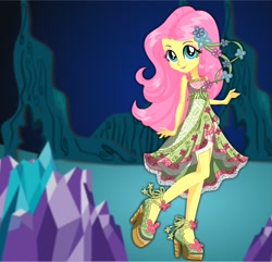 Size: 621x599 | Tagged: safe, artist:kimpossiblelove, fluttershy, equestria girls, legend of everfree, camp fashion show outfit, clothes, dress, looking at you, solo