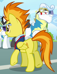 Size: 505x652 | Tagged: safe, derpibooru import, screencap, bulk biceps, spitfire, wonderbolts academy, clothes, cropped, plot, uniform, wonderbolt trainee uniform