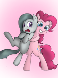 Size: 768x1024 | Tagged: safe, artist:mizore43, marble pie, pinkie pie, earth pony, pony, hug, pie sisters, pie twins, sisters, worried