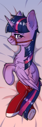 Size: 2500x7500 | Tagged: safe, artist:dinoalpaka, twilight sparkle, twilight sparkle (alicorn), alicorn, pony, body pillow, bridle, chest fluff, clothes, dakimakura for christmas, female, holiday, socks, solo, stockings, tack, thigh highs