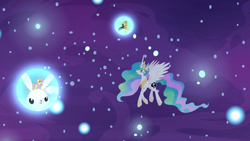 Size: 1920x1080 | Tagged: safe, screencap, angel bunny, daring do, fluttershy, princess celestia, alicorn, pegasus, pony, a royal problem, dream orbs, dream realm, dream walker celestia, female, mare