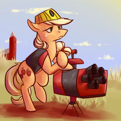 Size: 3000x3000 | Tagged: safe, artist:impcjcaesar, artist:imsokyo, applejack, earth pony, pony, crossover, engiejack, engineer, sentry, solo, team fortress 2