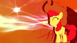 Size: 1366x768 | Tagged: safe, artist:midnight-star234, artist:ulyssesgrant, derpibooru import, apple bloom, cute, eyes closed, hat, lens flare, shadow, vector, wallpaper