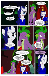 Size: 792x1224 | Tagged: safe, artist:dekomaru, rarity, spike, dragon, pony, unicorn, comic:the greatest gift, clothes, comic, dress, female, male, older, shipping, sparity, straight