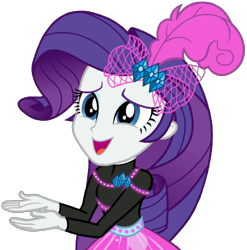 Size: 2023x2048 | Tagged: safe, artist:thebarsection, derpibooru exclusive, rarity, better together, display of affection, equestria girls, burlesque, clothes, cute, dress, feather, feather in hair, female, hair ornament, lidded eyes, open mouth, raribetes, simple background, smiling, solo, transparent background