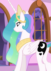 Size: 519x719 | Tagged: safe, screencap, princess celestia, alicorn, pony, a royal problem, cropped, female, mare, plot, solo, swapped cutie marks