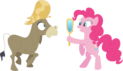 Size: 3588x2086 | Tagged: safe, artist:porygon2z, cranky doodle donkey, pinkie pie, donkey, earth pony, pony, a friend in deed, mirror, simple background, transparent background