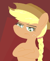 Size: 600x720 | Tagged: safe, artist:liracrown, applejack, earth pony, pony, angry, braid, crossed arms, looking at you, simple background