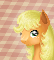 Size: 900x1000 | Tagged: safe, artist:chanceyb, applejack, earth pony, pony, hatless, missing accessory, solo, wink