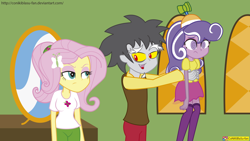 Size: 1920x1080 | Tagged: safe, artist:conikiblasu-fan, discord, fluttershy, screwball, equestria girls, discoshy, equestria girls-ified, female, male, shipping, straight