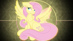 Size: 1191x670 | Tagged: safe, artist:joey darkmeat, artist:laszlvfx, artist:tim015, edit, fluttershy, pegasus, pony, female, mare, pretty, raised hoof, solo, vector, wallpaper, wallpaper edit