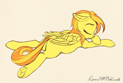 Size: 1743x1169 | Tagged: safe, artist:lunebat, derpibooru import, spitfire, cute, female, lying, mare, sleeping, solo, wings