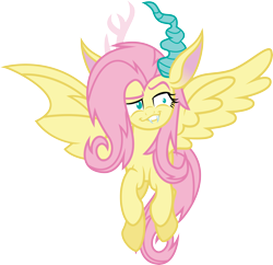 Size: 5198x5023 | Tagged: safe, artist:osipush, fluttershy, bat pony, draconequus, hybrid, pony, absurd resolution, alternate gender counterpart, draconequified, faic, fangs, female, flutterbat, flutterequus, mare, simple background, smug, solo, species swap, spread wings, transparent background, what has magic done, wings