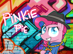Size: 800x600 | Tagged: safe, artist:ultrard, pinkie pie, earth pony, pony, colored pupils, graffiti, rapper, rapper pie, solo