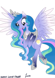 Size: 3445x4823 | Tagged: safe, artist:darkest-lunar-flower, princess celestia, princess luna, oc, oc only, oc:dawn-dusk, alicorn, pony, absurd resolution, fusion, simple background, smiling, spread wings, transparent background, wings