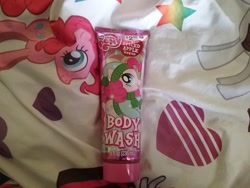 Size: 2592x1944 | Tagged: safe, pinkie pie, bedsheets, body wash, irl, photo