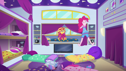 Size: 1920x1080 | Tagged: safe, screencap, pinkie pie, sunset shimmer, better together, equestria girls, sunset's backstage pass!, barefoot, feet, sleeveless