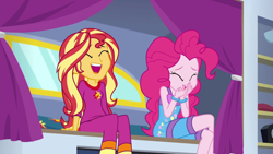 Size: 1600x900 | Tagged: safe, screencap, pinkie pie, sunset shimmer, better together, equestria girls, sunset's backstage pass!, sleeveless