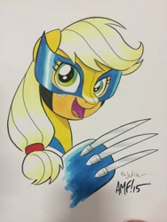 Size: 600x800 | Tagged: safe, artist:tonyfleecs, applejack, earth pony, pony, claws, marvel comics, solo, traditional art, wolverine