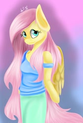 Size: 858x1280 | Tagged: safe, artist:artistic-light99, fluttershy, anthro, clothes, skirt, solo, tanktop