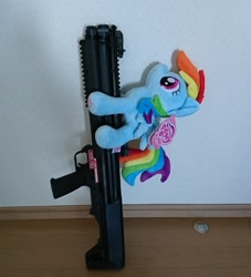 Size: 1857x2048 | Tagged: safe, artist:omegapony16, derpibooru import, rainbow dash, pegasus, pony, female, gun, irl, kel-tec ksg-12, mare, photo, plushie, shotgun, toy, weapon