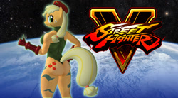 Size: 1907x1049 | Tagged: safe, applejack, anthro, 3d, applebutt, cammy white, capcom, street fighter, street fighter v