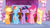 Size: 2880x1620 | Tagged: safe, derpibooru import, screencap, applejack, fluttershy, pinkie pie, rainbow dash, twilight sparkle, unicorn twilight, earth pony, pegasus, pony, unicorn, suited for success, eyes closed, female, mare, quintet, smiling