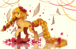 Size: 1024x663 | Tagged: safe, artist:aquagalaxy, applejack, earth pony, pony, blonde mane, female, mare, missing accessory, orange coat, solo