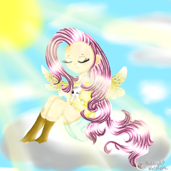 Size: 2500x2500 | Tagged: safe, artist:lovelyheartmlp, angel bunny, fluttershy, human, cloud, humanized, winged humanization