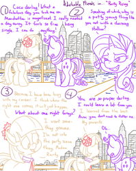 Size: 1280x1611 | Tagged: safe, artist:adorkabletwilightandfriends, coco pommel, rarity, earth pony, pony, unicorn, comic:adorkable twilight and friends, adorkable friends, boat, city, cityscape, comic, female, ferry, lineart, manehattan, mare, plot, simple background, skyline, slice of life, urban, white background