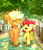 Size: 500x575 | Tagged: safe, artist:youhoujou, apple bloom, applejack, earth pony, pony, adorabloom, cute, sisters