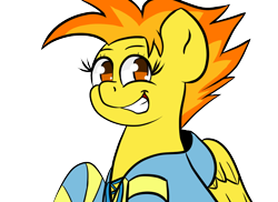 Size: 1100x800 | Tagged: safe, artist:tranzmuteproductions, derpibooru import, spitfire, pegasus, pony, clothes, female, grin, hoodie, mare, simple background, smiling, solo, transparent background